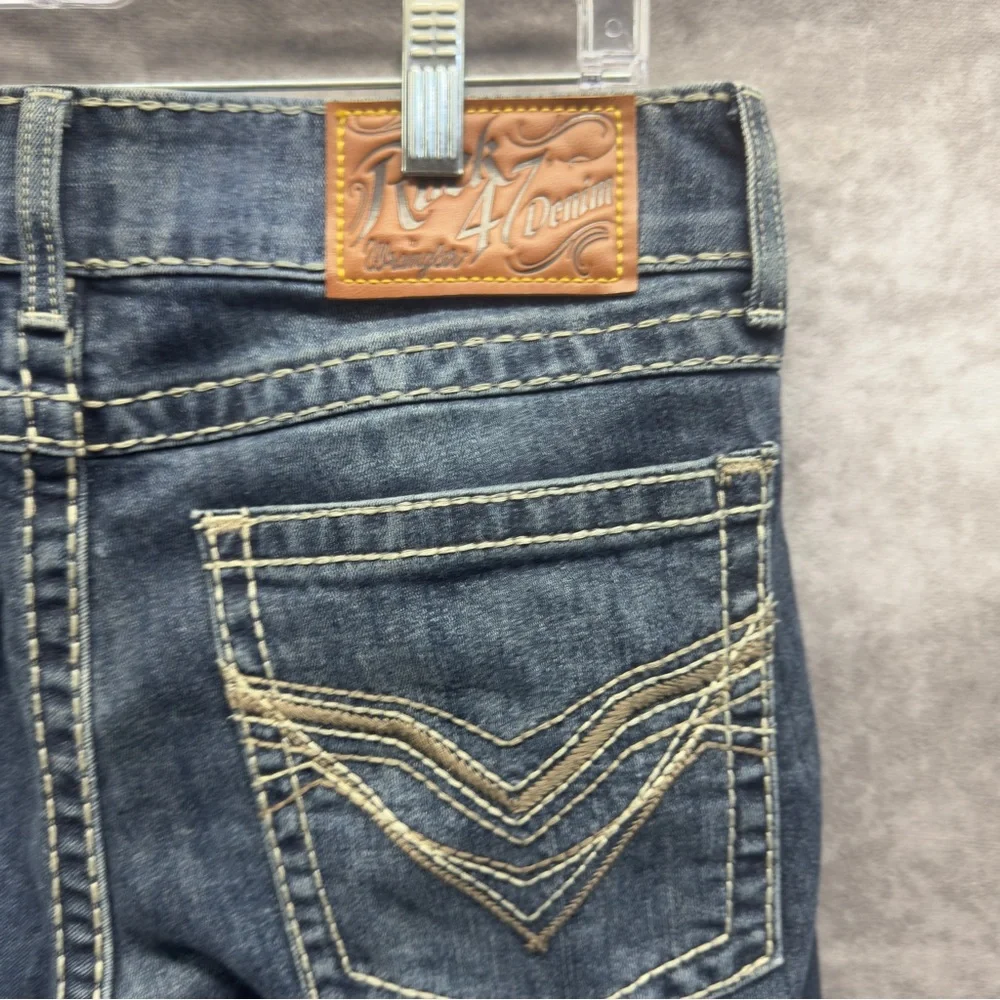 Rock 47 Denim Jeans Wrangler Western Slim Straight 30x36 - Picture 3 of 6